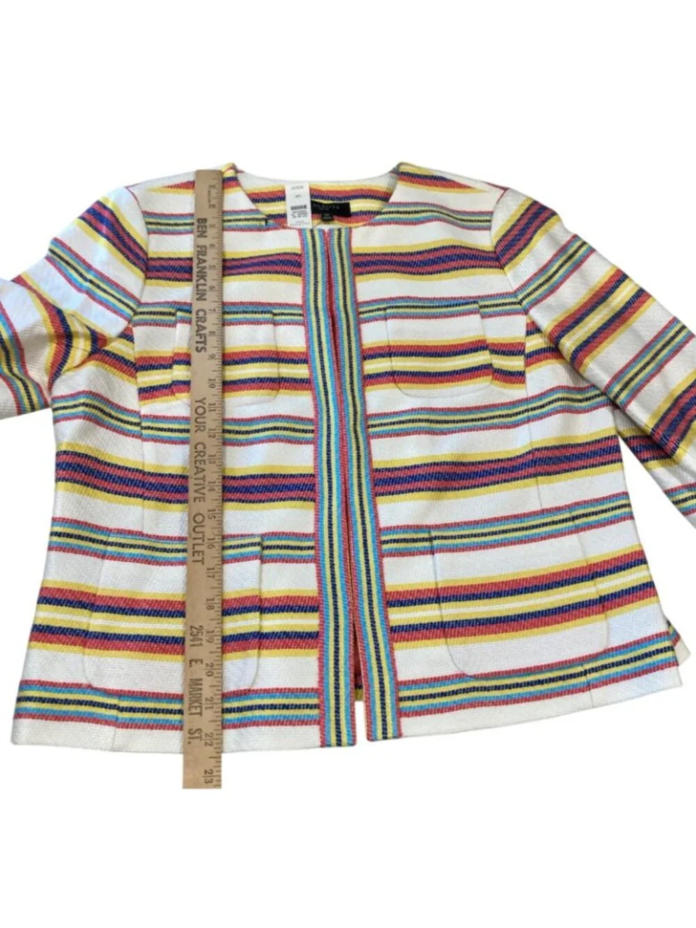 Talbots Colorful Striped Blazer 14P White Blue Sailor Chic Preppy Work Career